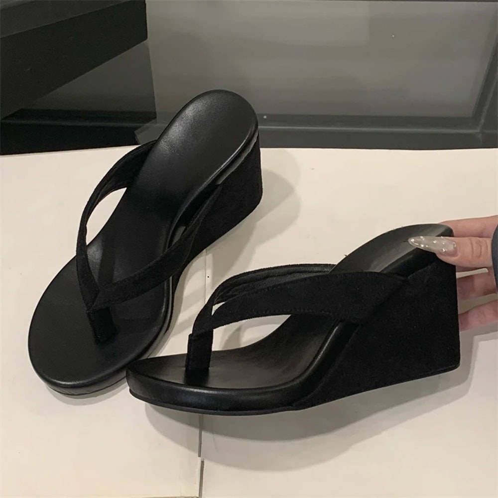 Leopard Print Summer Slippers, Clip Toe Platform Wedges, High Heels Fashion Flip Flops Shoes for Women