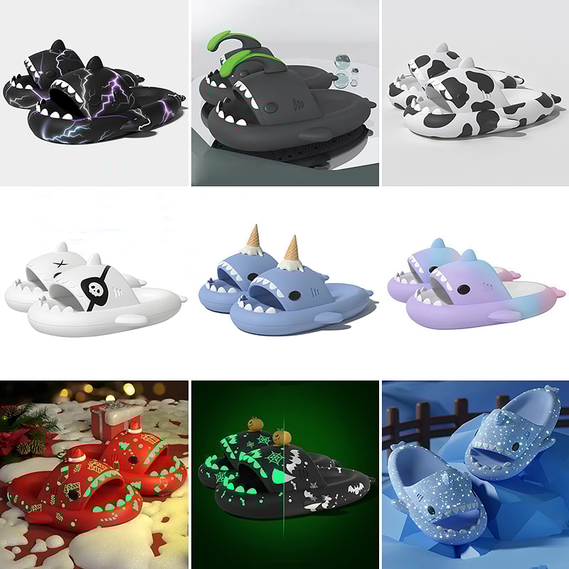 Men Luminous Christmas Shark Slippers Pirate Milk Cow Sandals Nonslip EVA Flip Flops Adult Bathroom 0