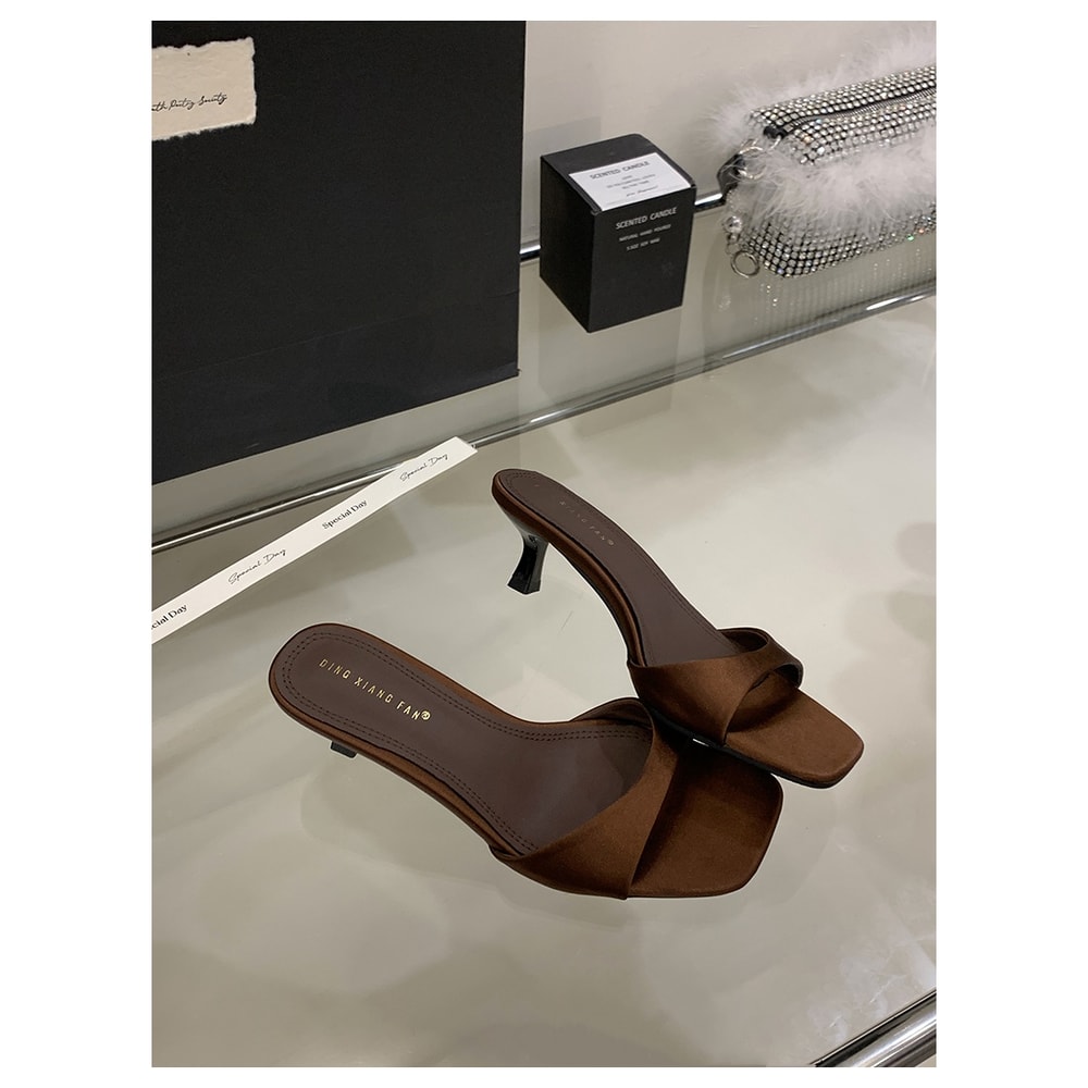 Patent Leather Mule Slippers Fashion Sexy Thin High Heels Slides Women Open Toe Pumps Slip Sandal O 1