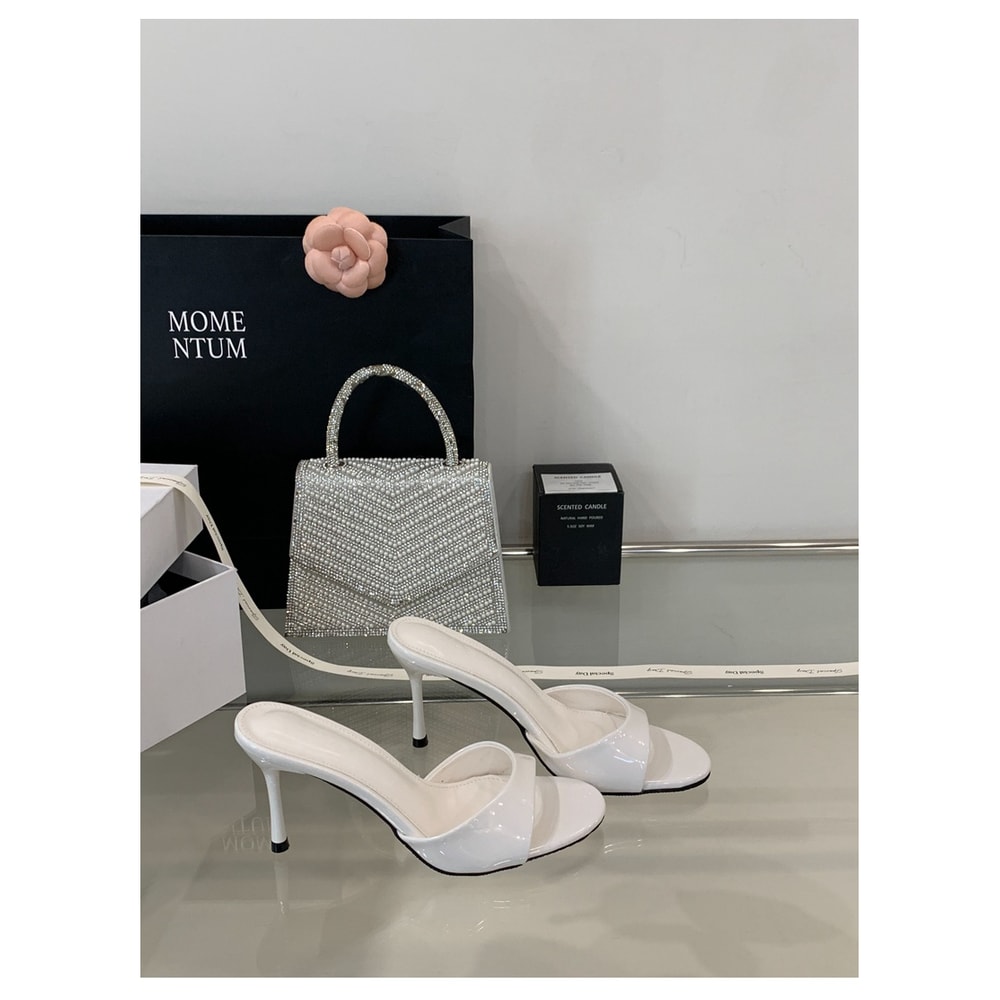 Patent Leather Mule Slippers Fashion Sexy Thin High Heels Slides Women Open Toe Pumps Slip Sandal O 3