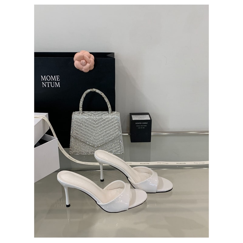 Patent Leather Mule Slippers Fashion Sexy Thin High Heels Slides Women Open Toe Pumps Slip Sandal O 3