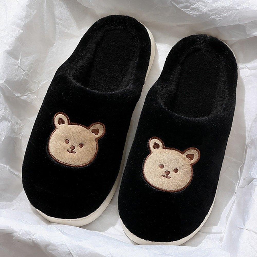 Cute Bear Cotton Slippers For Women Nonslip Slides Plush Warm Winter Indoor Sandals Home Flip Flops 5