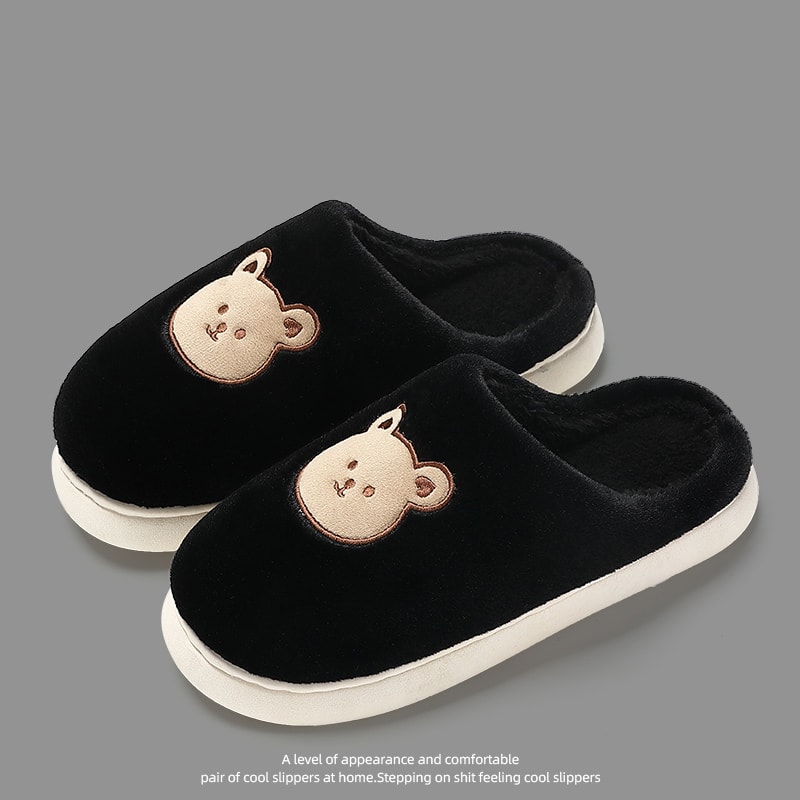 Cute Bear Cotton Slippers For Women Nonslip Slides Plush Warm Winter Indoor Sandals Home Flip Flops 2