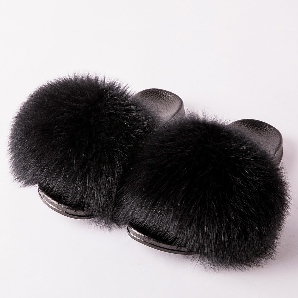 Luxury Fox Fur Slides For Women Designer Sandals Summer Furry Slippers Flip Flops Shoes Plus Size S