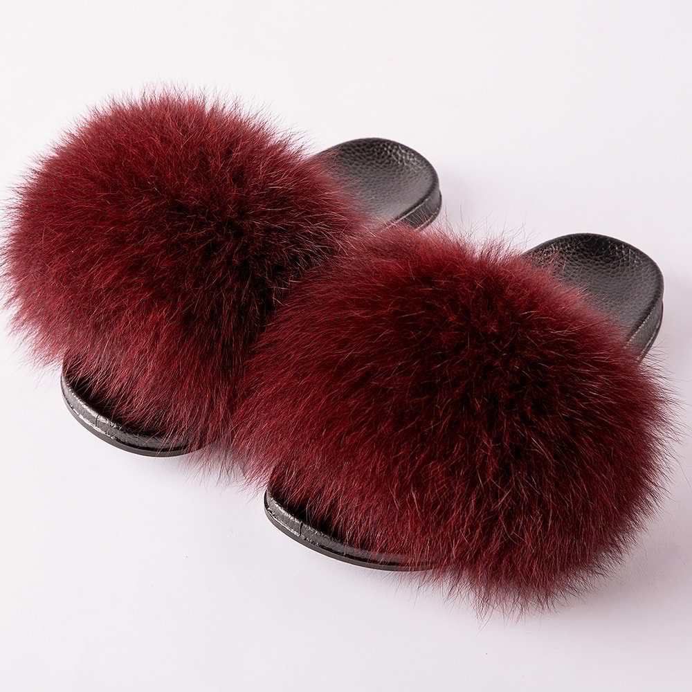 Luxury Fox Fur Slides For Women Designer Sandals Summer Furry Slippers Flip Flops Shoes Plus Size S
