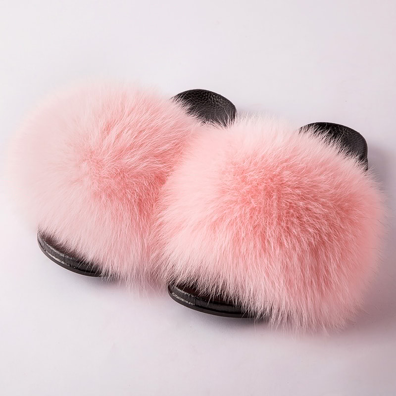 Luxury Fox Fur Slides For Women Designer Sandals Summer Furry Slippers Flip Flops Shoes Plus Size S