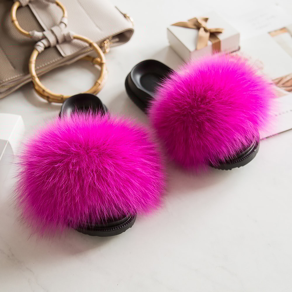 Luxury Fox Fur Slides For Women Designer Sandals Summer Furry Slippers Flip Flops Shoes Plus Size S