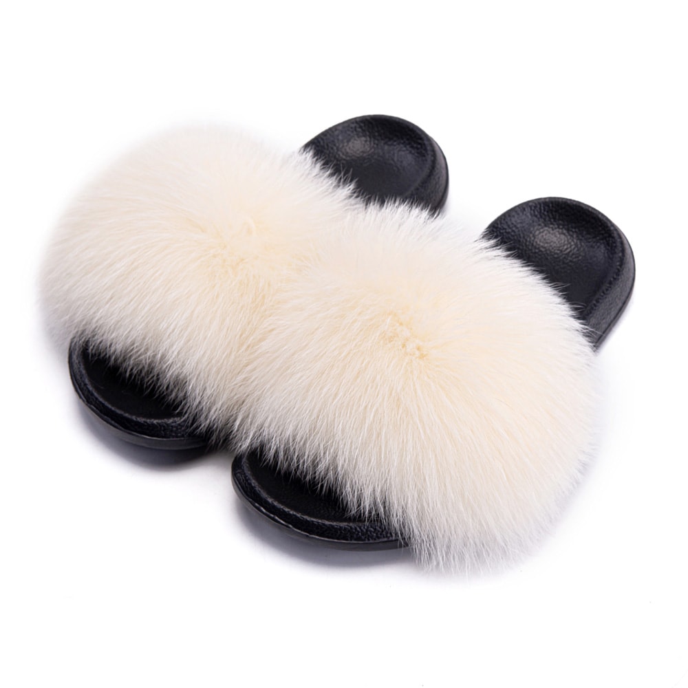 Luxury Fox Fur Slides For Women Designer Sandals Summer Furry Slippers Flip Flops Shoes Plus Size S