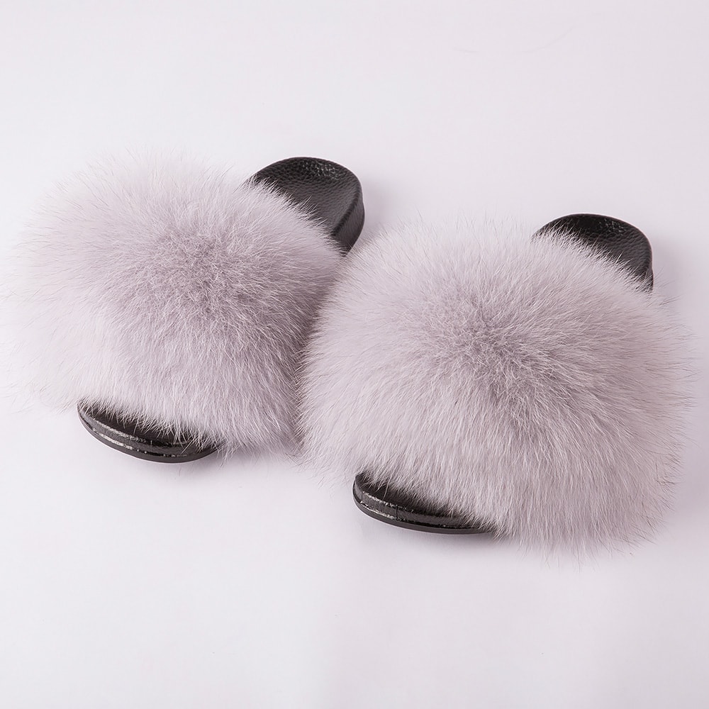 Luxury Fox Fur Slides For Women Designer Sandals Summer Furry Slippers Flip Flops Shoes Plus Size S