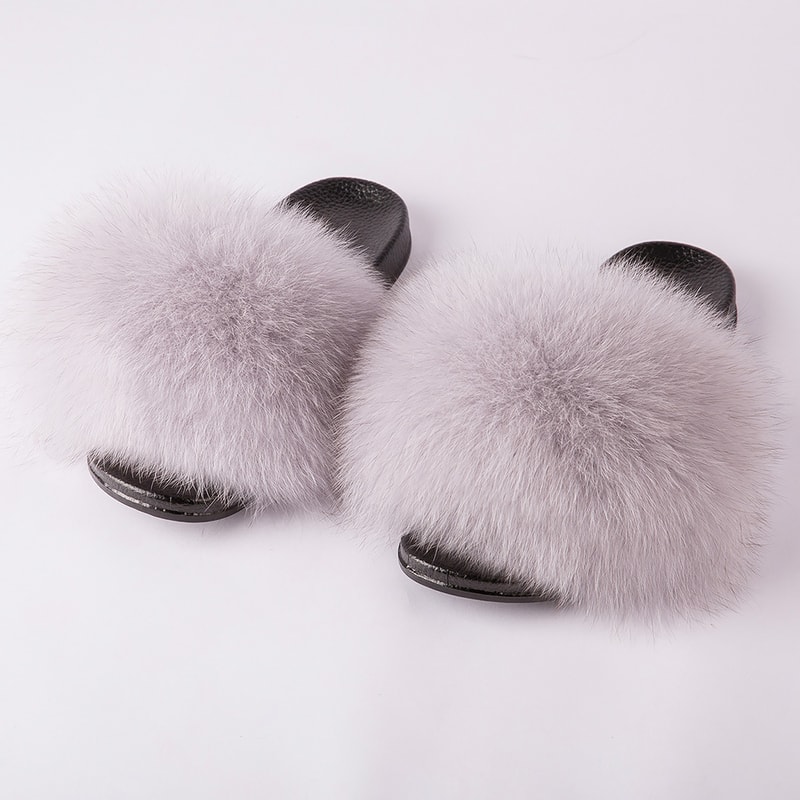 Luxury Fox Fur Slides For Women Designer Sandals Summer Furry Slippers Flip Flops Shoes Plus Size S