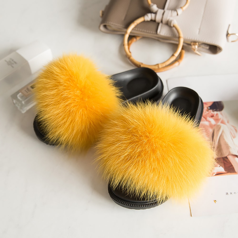 Luxury Fox Fur Slides For Women Designer Sandals Summer Furry Slippers Flip Flops Shoes Plus Size S