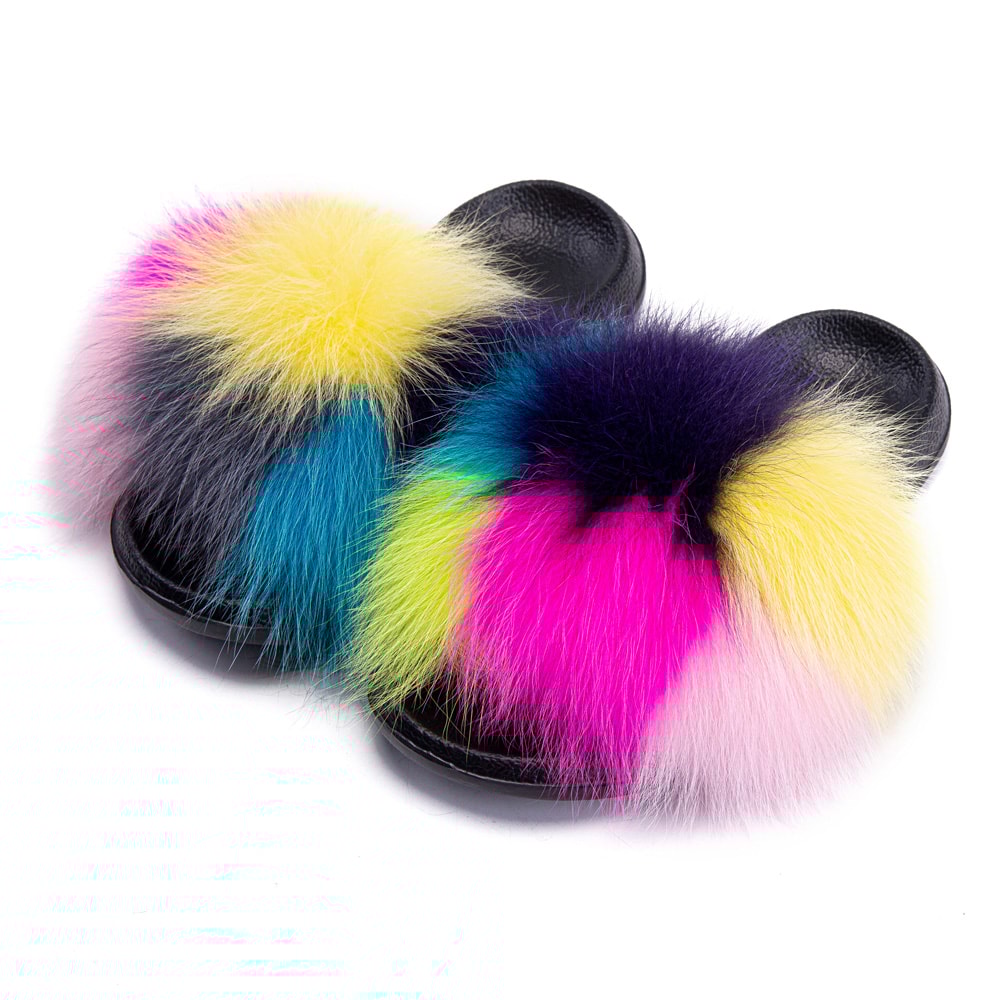 Luxury Fox Fur Slides For Women Designer Sandals Summer Furry Slippers Flip Flops Shoes Plus Size S