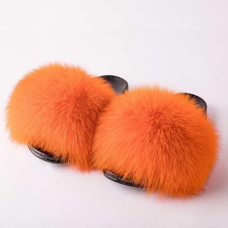 Luxury Fox Fur Slides For Women Designer Sandals Summer Furry Slippers Flip Flops Shoes Plus Size S