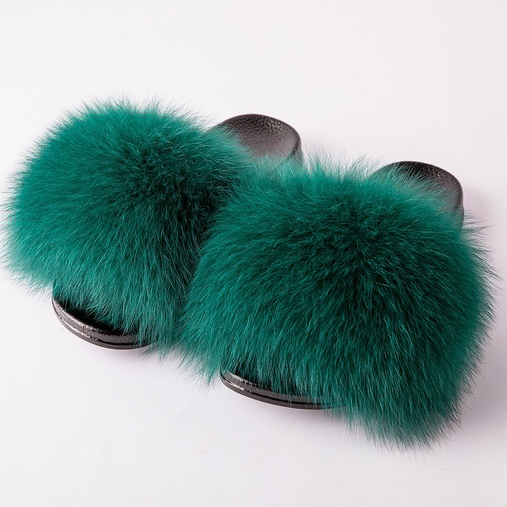 Luxury Fox Fur Slides For Women Designer Sandals Summer Furry Slippers Flip Flops Shoes Plus Size S