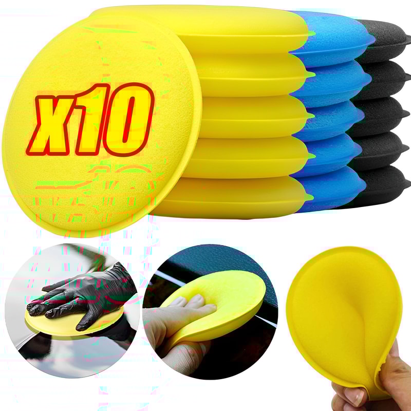 High Density 10Pcs Wax Foam Sponge Pads Round Car Waxing And Polishing Applicator Auto Detail Clean 4