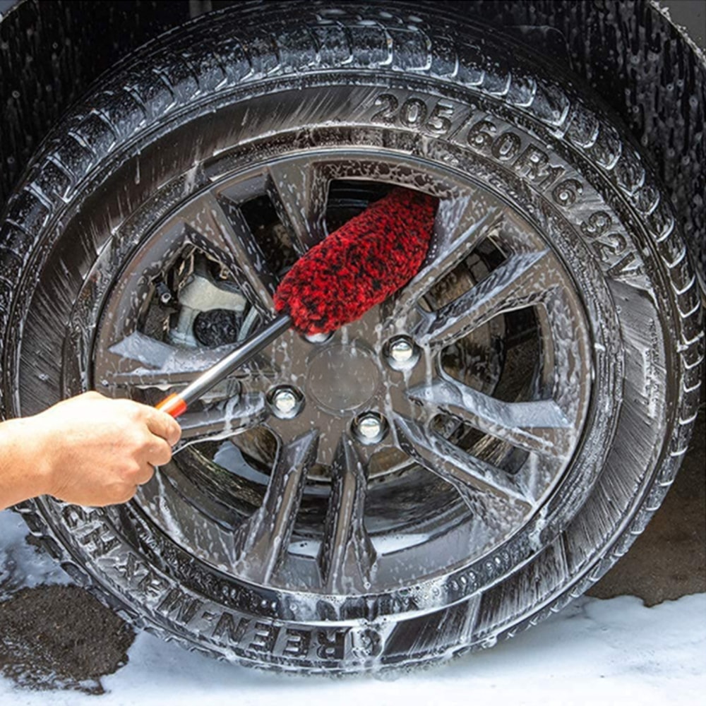 Plush Car Rim Tire Wash Brushes Car Wheel Detailing Cleaning Brush Long Handle Bendable Auto Wheel 0