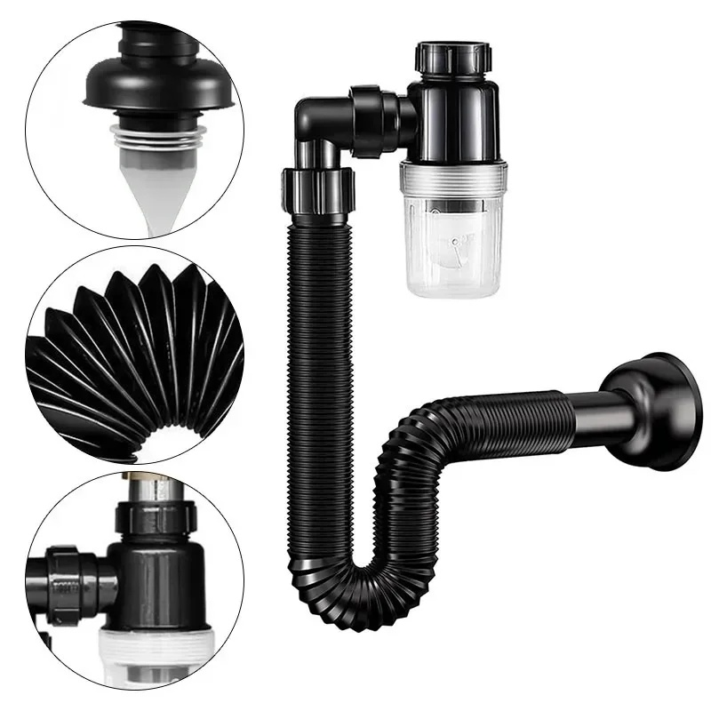 Flexible Downspout For Kitchen Sink Drain PTrap With Retractable Deodorizing Filter 3