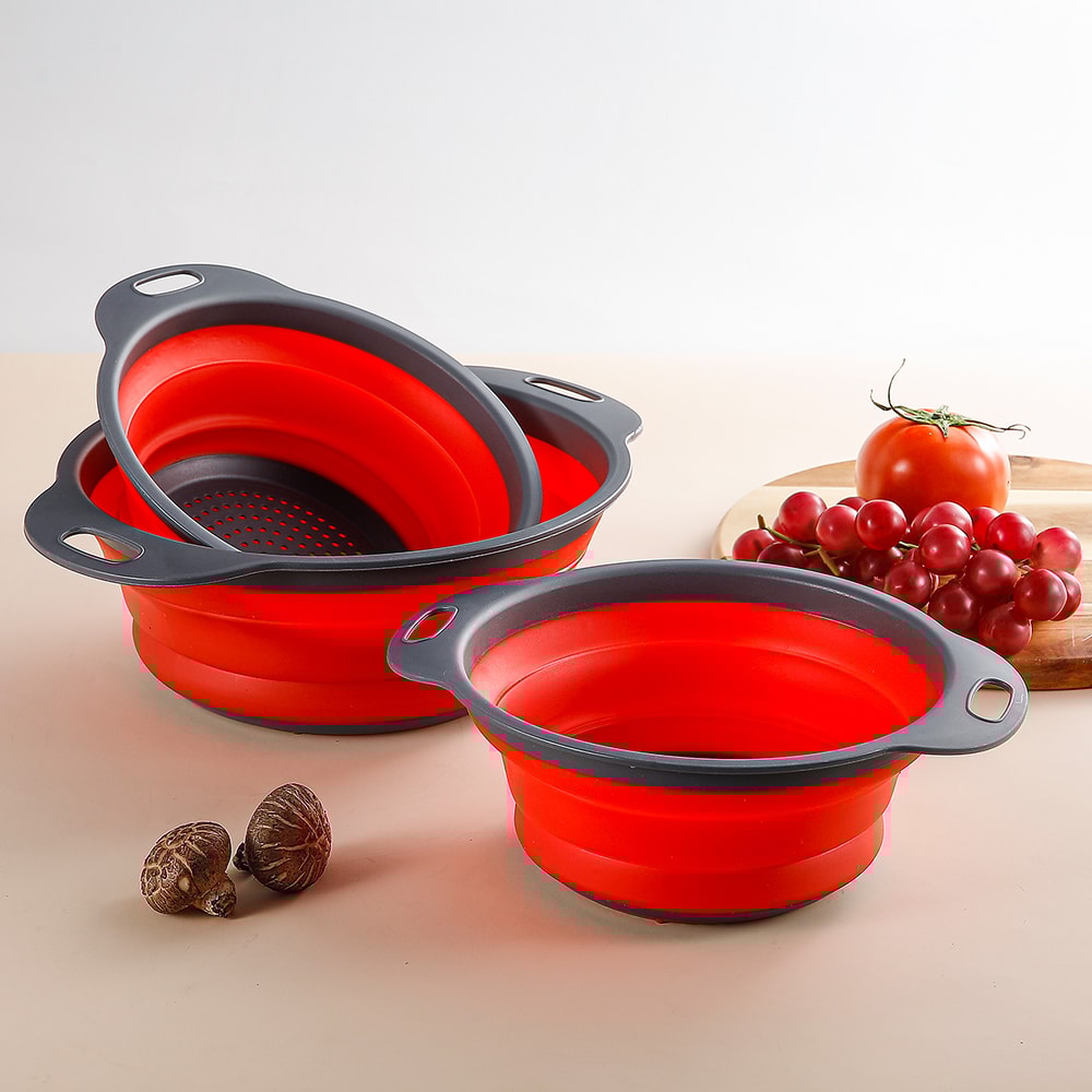 Folding Silicone Drain Basket Fruit Vegetable Washing Basket Foldable Strainer Colander Collapsible Drainer