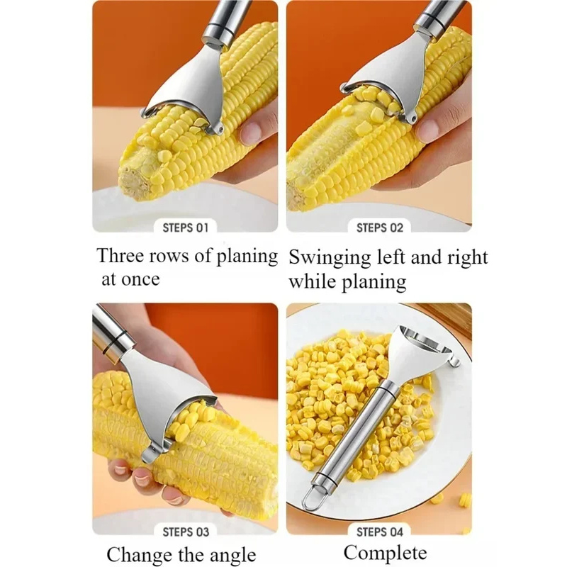 Stainless Steel Corn Cutter, Stripper Peeler, Corn Thresher, Cob Peeler Kitchen Tool for Easy Corn Removal