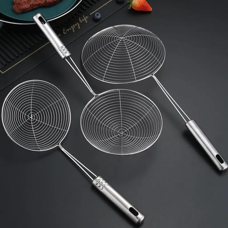 Stainless Steel Oval Skimmer Mesh Oil Pot Food Filter Cookware Colander Strainer For Frying 0