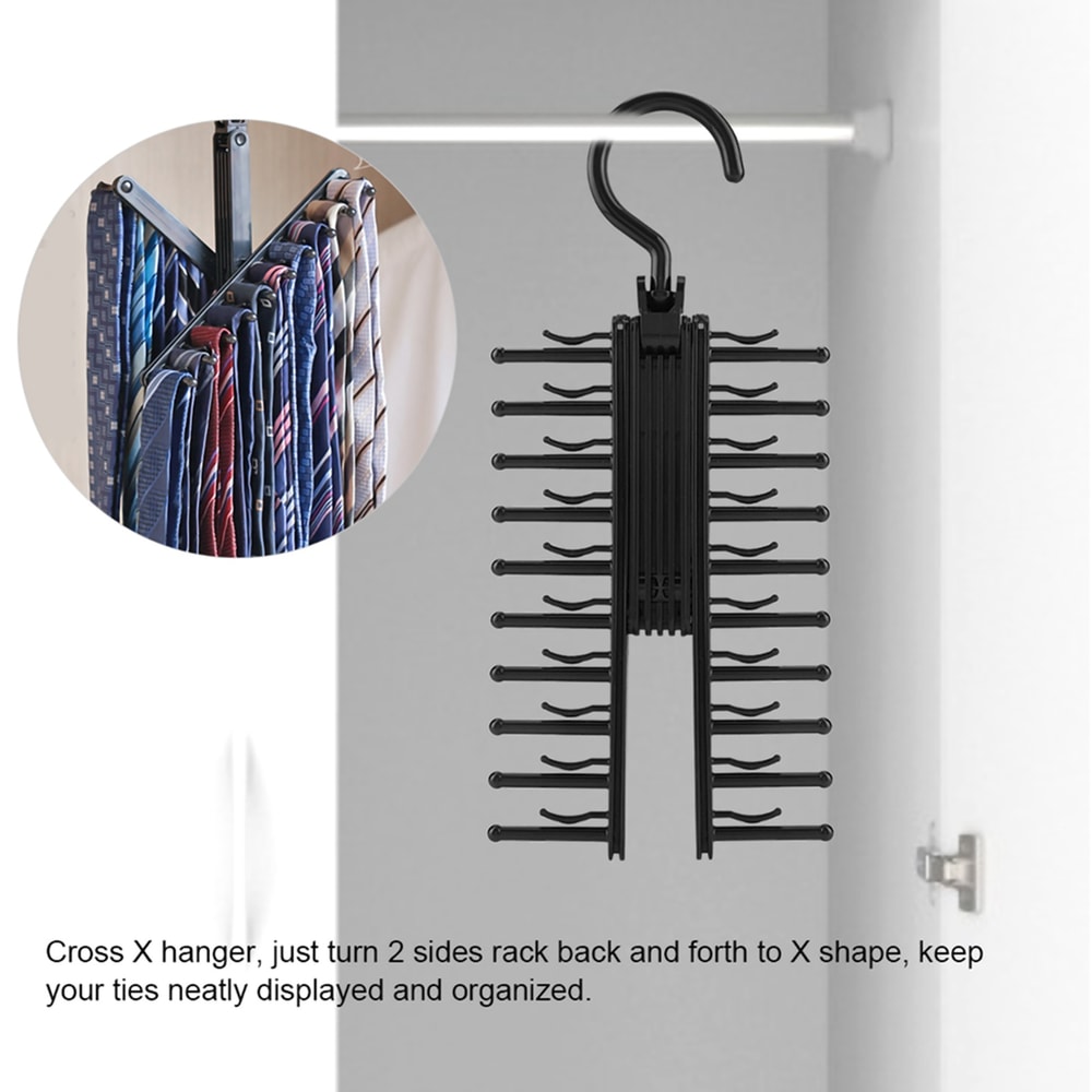 Adjustable Cross Tie Rack, Non-Slip Hanger Belt Scarves Organizer with Rotation for Easy Access