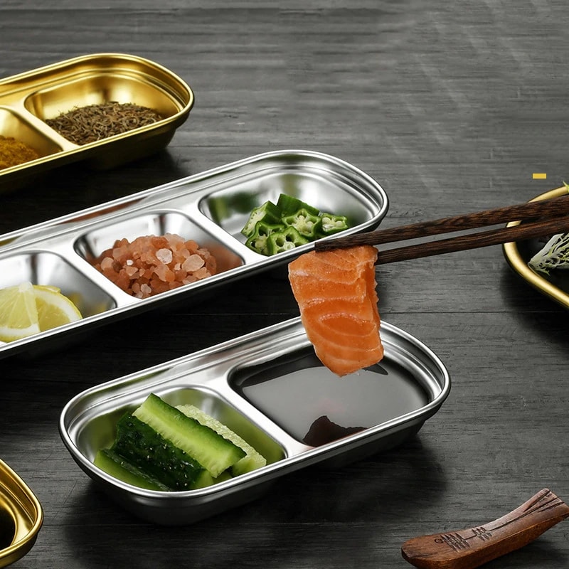Gold Stainless Steel Seasoning Dish Hot Pot Dipping Bowl Square Soy Sauce Dish Barbecue Snack Plate 8