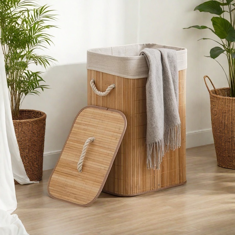 Large Bamboo Foldable Storage Basket, Ideal Laundry Basket, Toy Storage Box, Household Organizer for Bedroom