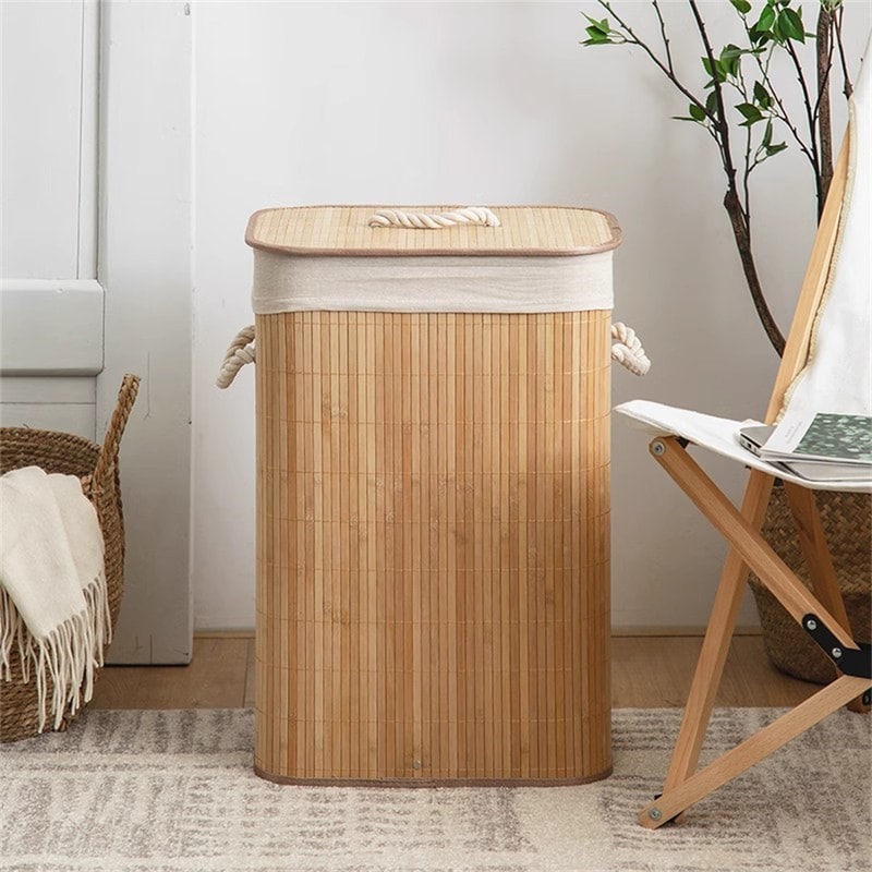Large Bamboo Foldable Storage Basket, Ideal Laundry Basket, Toy Storage Box, Household Organizer for Bedroom