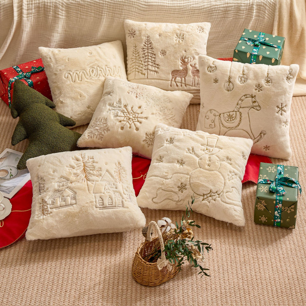 Christmas Simple Pillow Case Solid Color Embroidery SkinFriendly Material Modern Simplicity Joyful 0