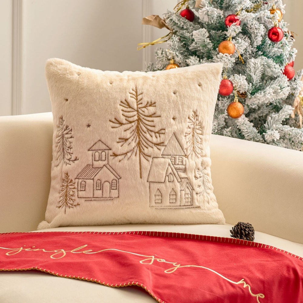 Christmas Simple Pillow Case Solid Color Embroidery SkinFriendly Material Modern Simplicity Joyful 8