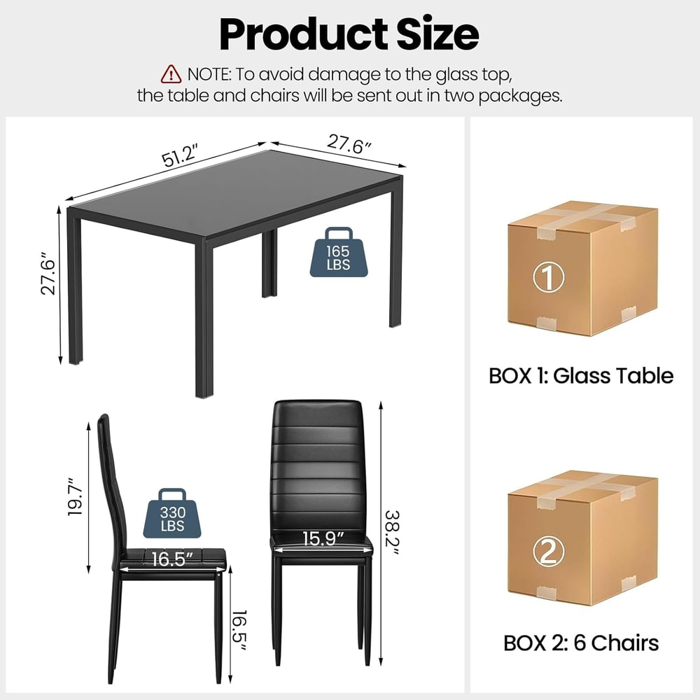 Dining Set, Glass Table with PU Leather Chairs, Modern Dining Room Set for Small Spaces