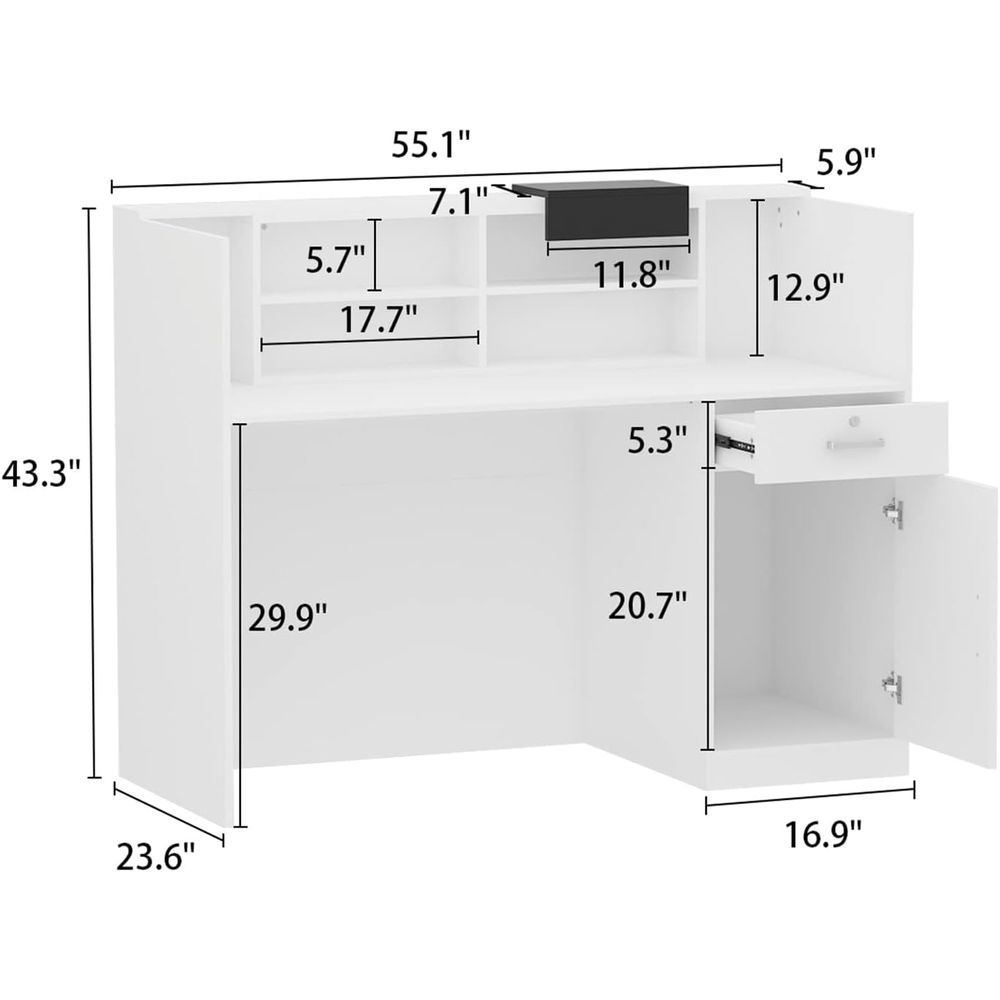 Black and White Wooden Computer Desk with Storage, Hutch, Lockable Drawer, and Cabinet