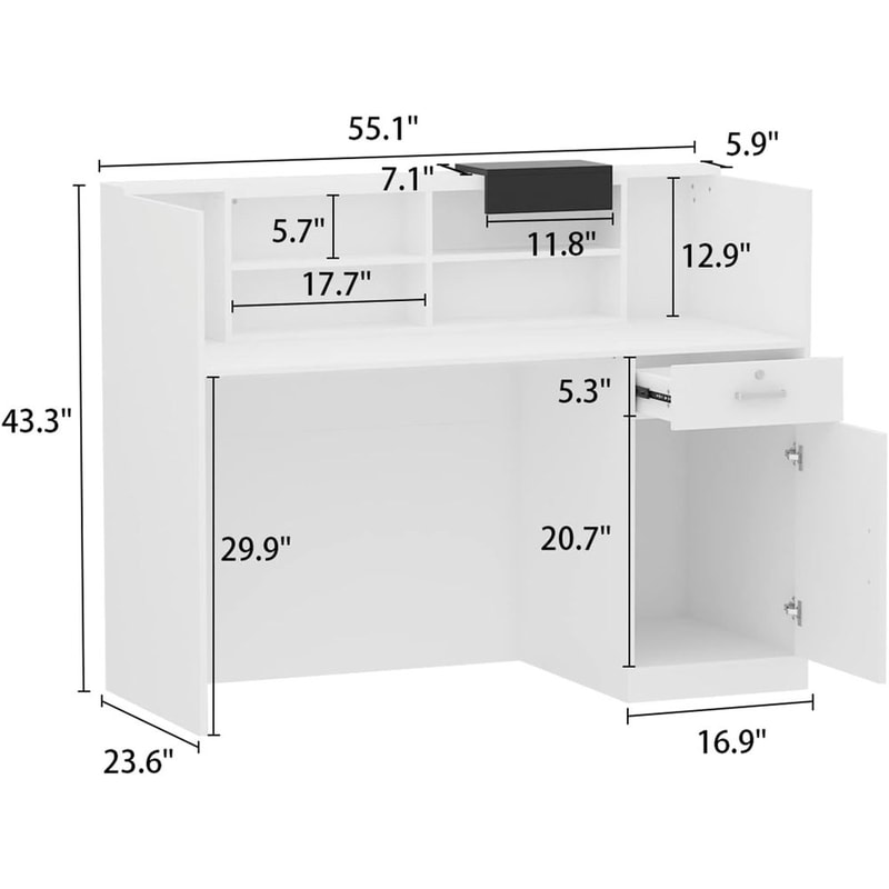 Black and White Wooden Computer Desk with Storage, Hutch, Lockable Drawer, and Cabinet