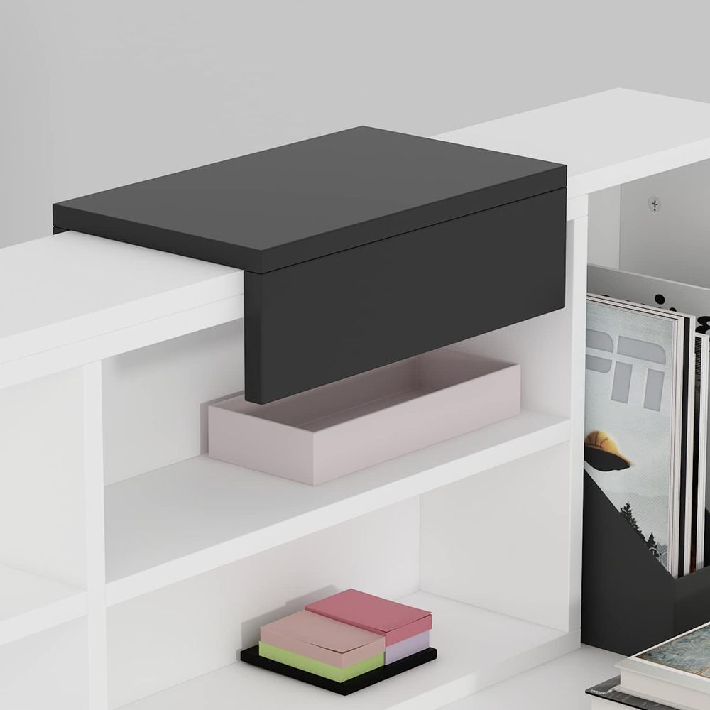 Black and White Wooden Computer Desk with Storage, Hutch, Lockable Drawer, and Cabinet