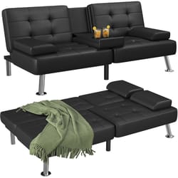 space-saving modern futon sofa bed with convertible recliner design, ideal living room solution
