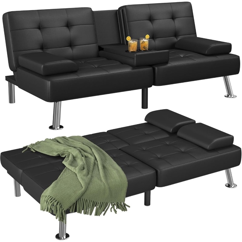 Space-Saving Modern Futon Sofa Bed with Convertible Recliner Design, Ideal Living Room Solution