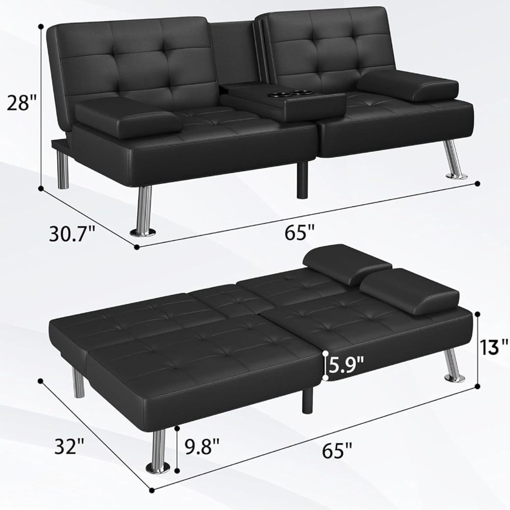 Space-Saving Modern Futon Sofa Bed with Convertible Recliner Design, Ideal Living Room Solution