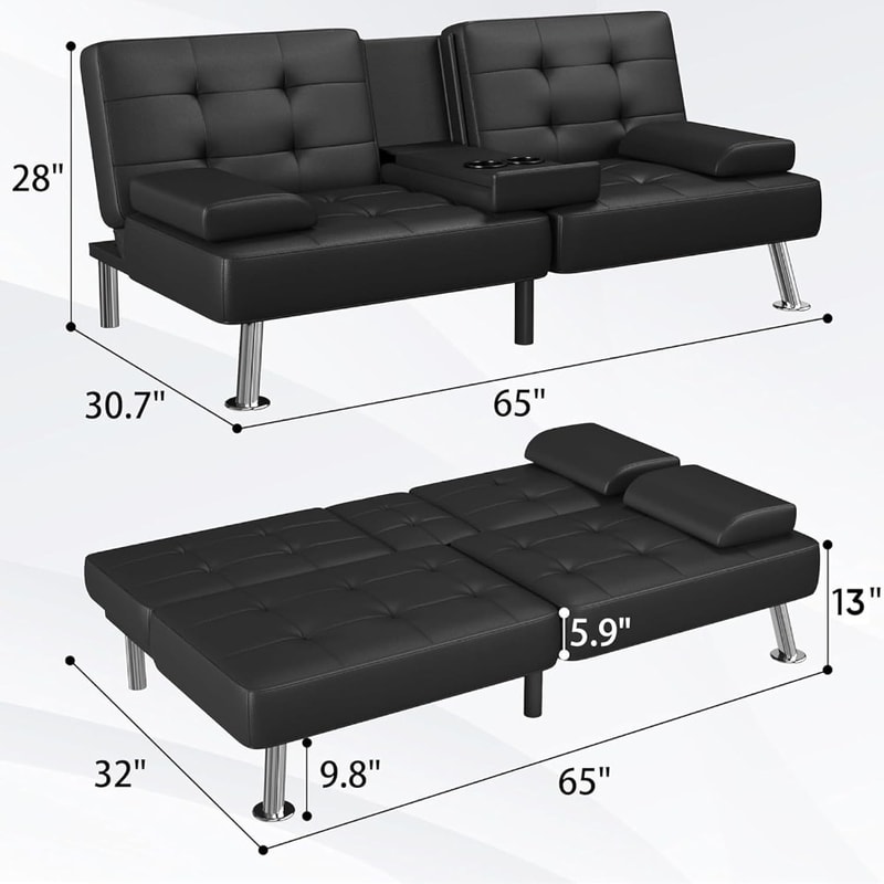 Space-Saving Modern Futon Sofa Bed with Convertible Recliner Design, Ideal Living Room Solution