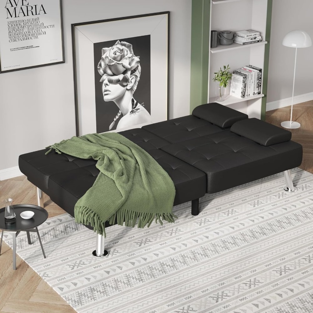 Space-Saving Modern Futon Sofa Bed with Convertible Recliner Design, Ideal Living Room Solution