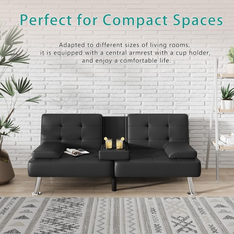 Space-Saving Modern Futon Sofa Bed with Convertible Recliner Design, Ideal Living Room Solution