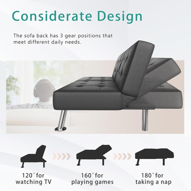 Space-Saving Modern Futon Sofa Bed with Convertible Recliner Design, Ideal Living Room Solution