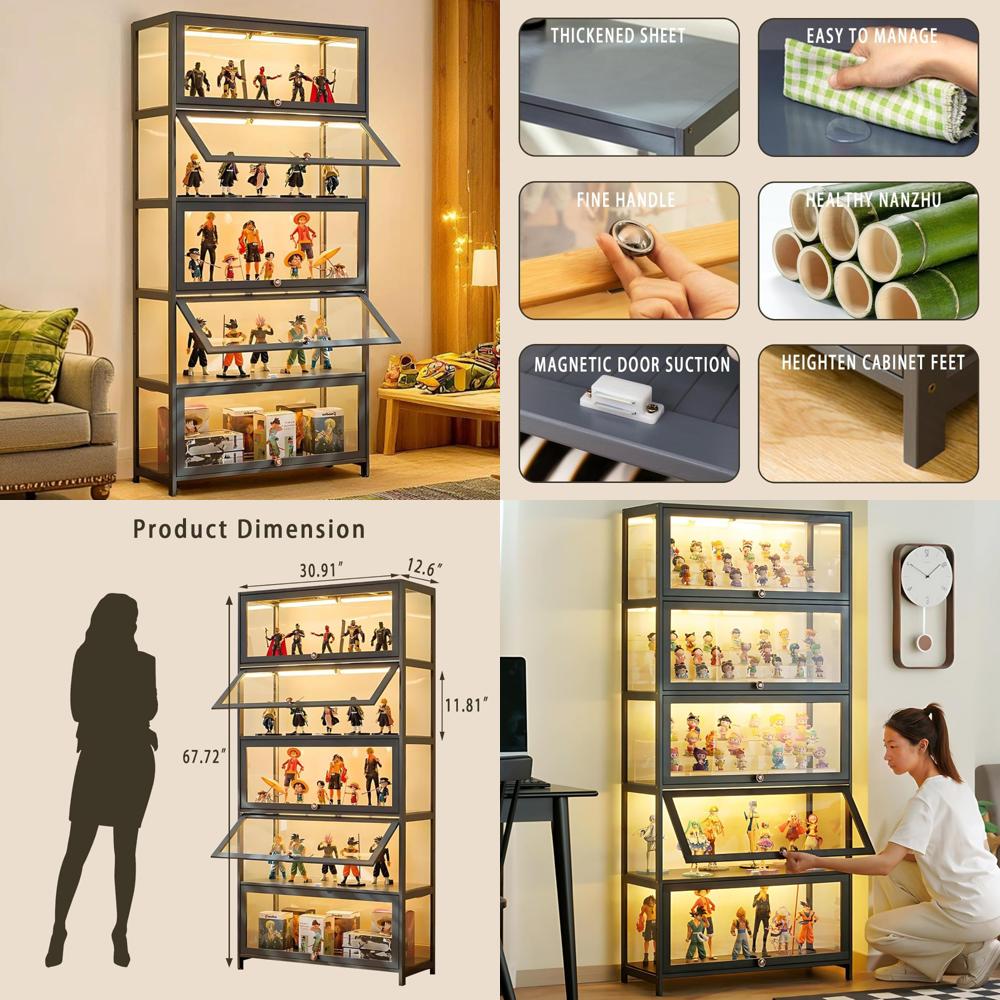 crylic Display Cabinet, Glass Display Case for Collectibles and Figurines, Perfect Home Showcase