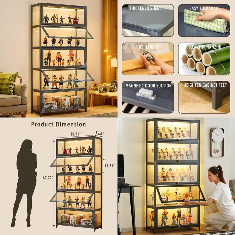 crylic Display Cabinet, Glass Display Case for Collectibles and Figurines, Perfect Home Showcase