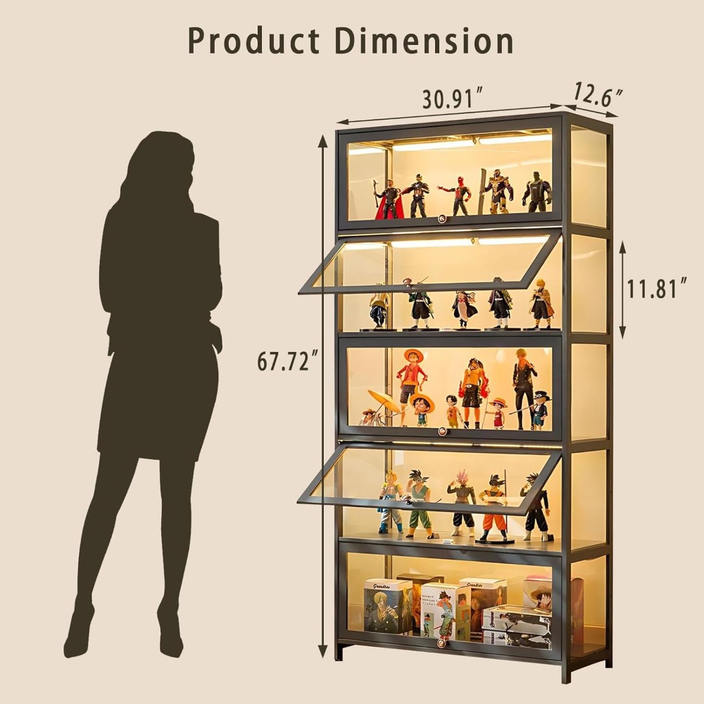 crylic Display Cabinet, Glass Display Case for Collectibles and Figurines, Perfect Home Showcase