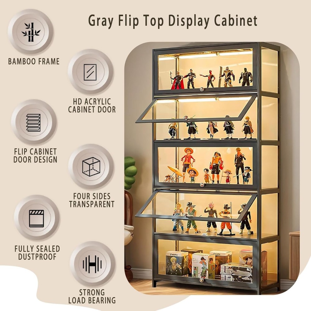 crylic Display Cabinet, Glass Display Case for Collectibles and Figurines, Perfect Home Showcase