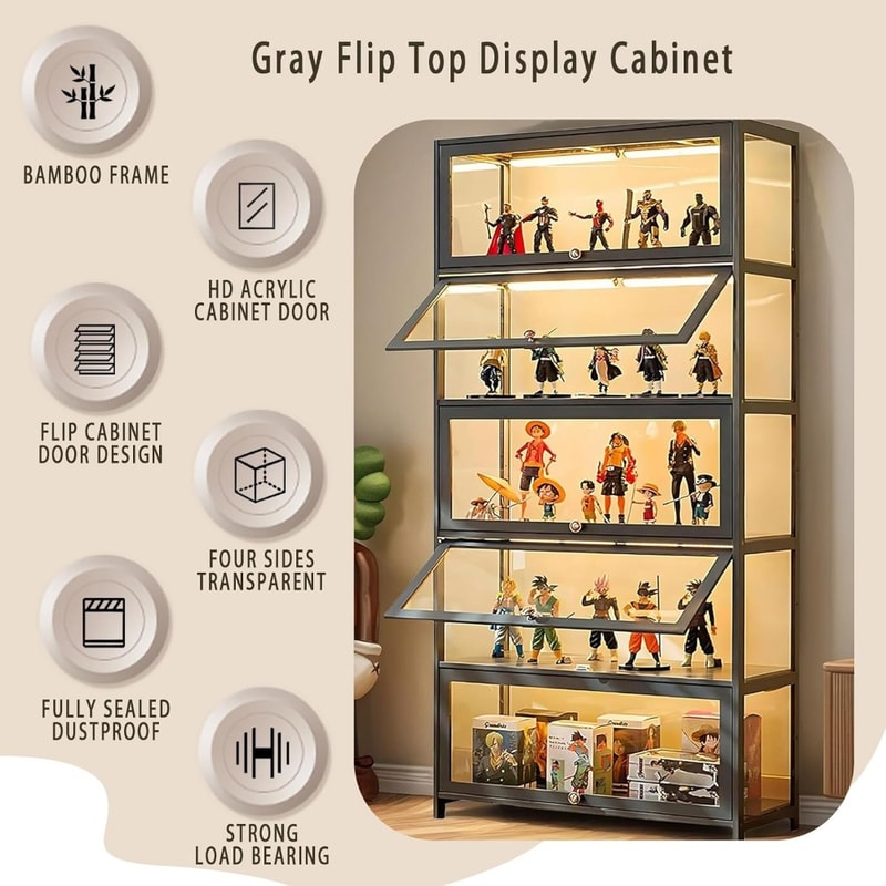 crylic Display Cabinet, Glass Display Case for Collectibles and Figurines, Perfect Home Showcase