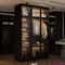 Black Glass Wardrobe Closet with Lights, Armoire with Hanging Rod, Stylish Armoire Wardrobe for Cloakroom