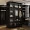 Black Glass Wardrobe Closet with Lights, Armoire with Hanging Rod, Stylish Armoire Wardrobe for Cloakroom