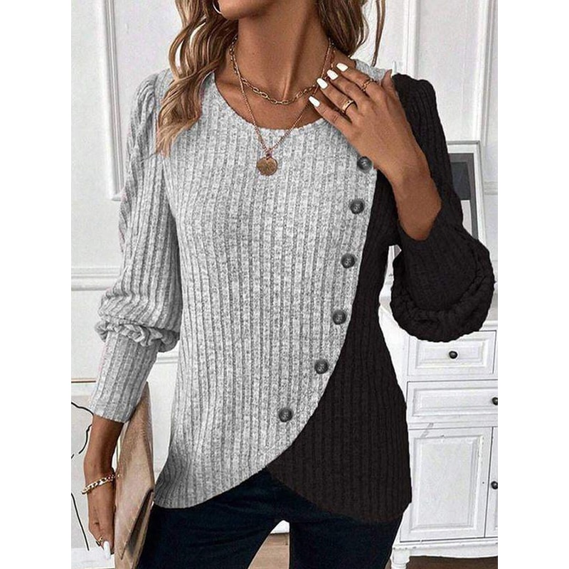 Loose Casual Comfortable Knitted Women Clothes Winter Oneck Buttons Long Sleeved Pullovers 1
