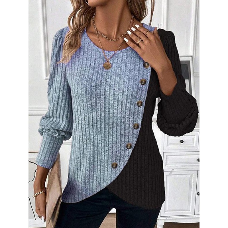 Loose Casual Comfortable Knitted Women Clothes Winter Oneck Buttons Long Sleeved Pullovers 3